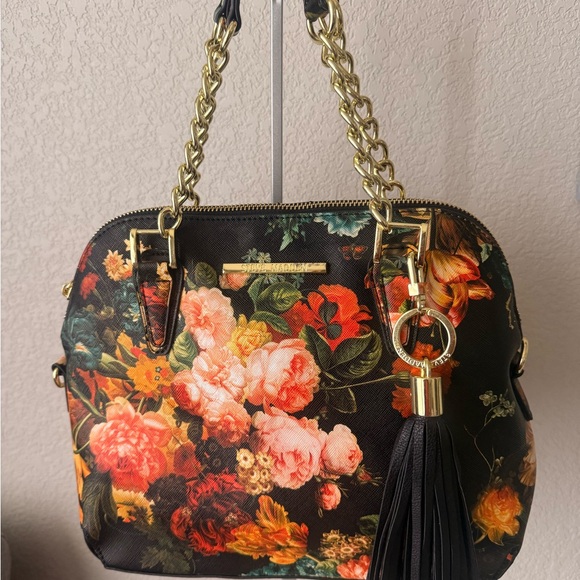 Steve Madden Handbags - Steve Madden Flower Dome Satchel with Gold Accents & Crossbody Strap